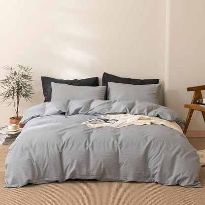 VM VOUGEMARKET Washed Cotton Grey Striped Duvet Cover Set King,Pinstripes Duvet Cover with 2 Pillowcases Modern Simple Farmhouse Style Bedding Set-Vertical Stripes