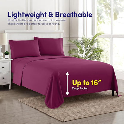 1500 Supreme Collection Full Sheet Sets Berry Purple - Luxury Hotel Bed Sheets and Pillowcase Set for Full Mattress - Extra Soft, Elastic Corner Straps, Deep Pocket Sheets, Full Berry Purple