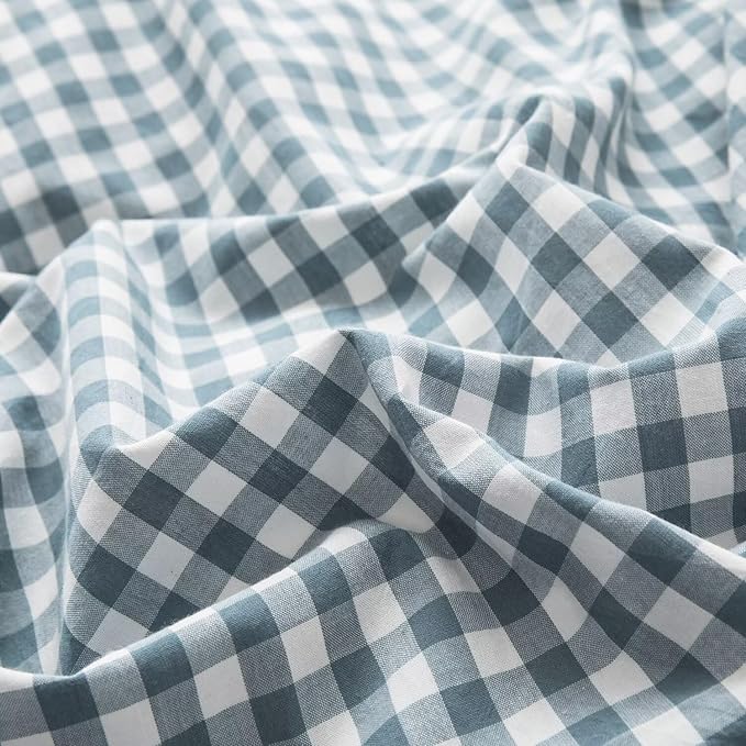 mixinni Blue Gingham Comforter Set Twin XL, Plaid Comforter Set 3 Pieces 1 Blue Grid Comfoter with 2 Pillow Cases for All Seasons, Soft Fluffy Modern Grid Pattern Printed Bedding-Twin XL Size