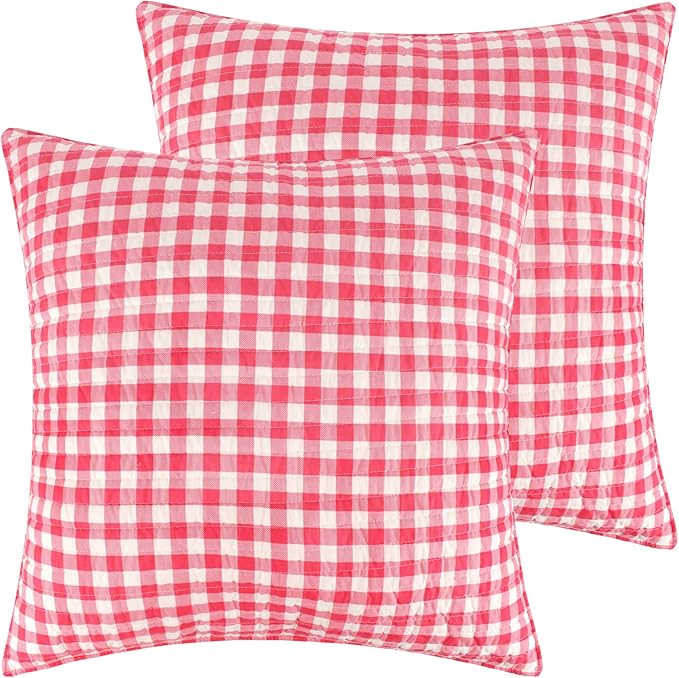 Levtex Home - Home for Christmas - Euro Shams (Set of 2) - Red and Cream - (26x26in.), No Insert - Cotton/Polyester