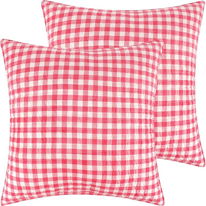 Levtex Home - Home for Christmas - Euro Shams (Set of 2) - Red and Cream - (26x26in.), No Insert - Cotton/Polyester