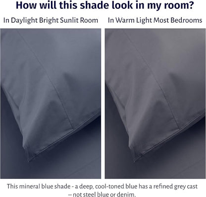California Design Den King Sheet Set - Certified 100% Egyptian Cotton Percale Sheets King with Deep Pockets, Lightweight & Crisp, Durable Luxury Bedding Set - Mineral Blue (Grey Tone)