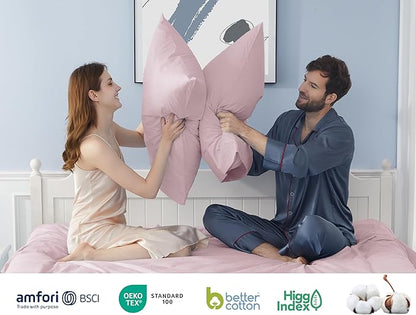 Pillow Cases, Standard Queen Size Cotton Percale Weave Pillowcases, Pre-Shrunk Breathable and Hypoallergenic Pillowcases, Set of 2 (2 Piece Standard/Queen 20 Inch x 30 Inch, Light Pink)