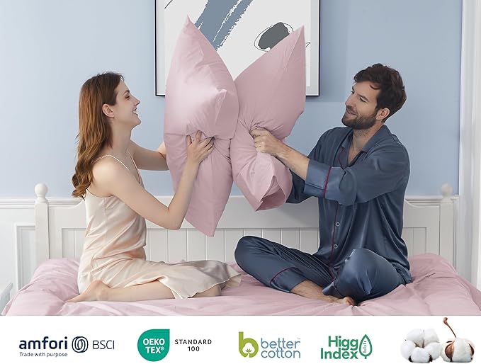 Pillow Cases, King Size Cotton Percale Weave Pillowcases, Pre-Shrunk Breathable and Hypoallergenic Pillowcases, Set of 2 (2 Piece King 20 Inch x 40 Inch, Light Pink)