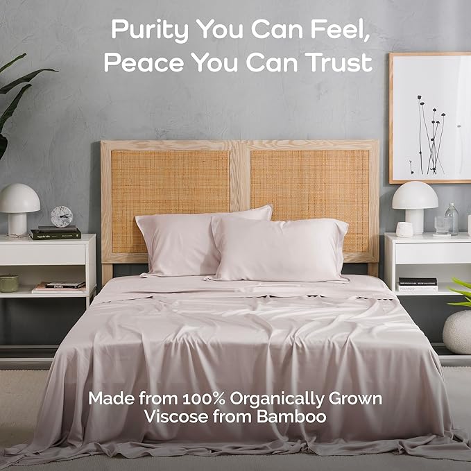 Viscose Bamboo Sheets Queen Size 4PC Set - Cooling Bedding for Hot Sleepers with Moisture Wicking Technology - Silky Soft 18 Inch Deep Pocket - Blush 60"x 80"