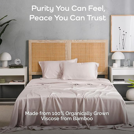 Viscose Bamboo Sheets King Size 4PC Set - Cooling Sheets for Hot Sleepers with Moisture Wicking Technology - Silky Soft 18 Inch Deep Pocket - Blush 76"x 80"