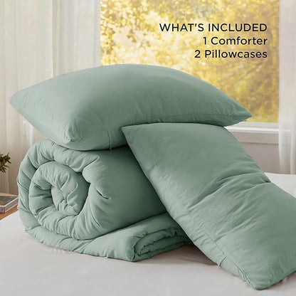 Bedsure California King Comforter Set, Sage Green Soft Prewashed Bedding for All Seasons, 3 Pieces GentleSoft™ Bed Set, 1 Lightweight Comforter (104"x96") and 2 Pillowcases (20"x36")