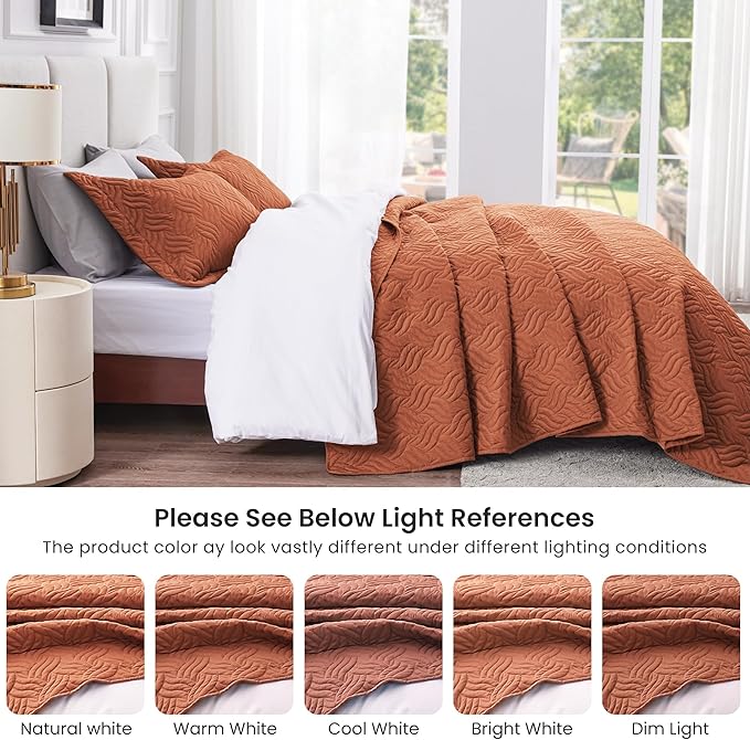 Love's cabin King Size Quilt Bedding Set Umber Bedspreads - Bed Summer Lightweight Bedspread Comforter - Wave Pattern Bedding Coverlet for All Season - 3 Pieces (1 Quilt, 2 Pillow Shams)