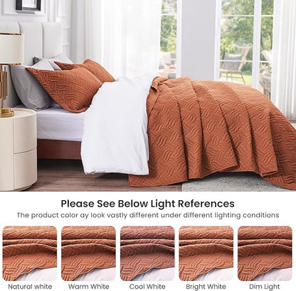 Love's cabin Quilts for Queen Bed Umber Bedspreads Bedding Set - Summer Lightweight Bedspread Comforter - Wave Pattern Bedding Coverlet for All Season - 3 Pieces (1 Quilt, 2 Pillow Shams)