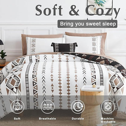 Geniospin Super King Plus Size Comforter Set- 7 Pieces Boho Bed in a Bag, Western Bedding Set for All Seasons, Reversible Aztec Bedding, Lightweight Comforter Bed Set with Sheets, Pillowcases & Shams