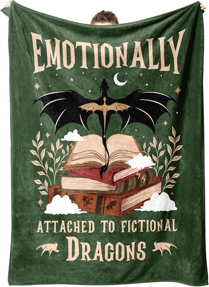 Fantasy Book Lovers Gifts, Bookish Gifts for Woman Men- Gragon Lovers Blanket, Functional Reading Gifts for Readers, Librarian, Book Nerd, Bookworm, Bookish Dragon Throw Blanket 60" x 50"