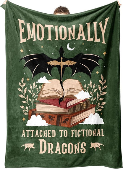 Fantasy Book Lovers Gifts, Bookish Gifts for Woman Men- Gragon Lovers Blanket, Functional Reading Gifts for Readers, Librarian, Book Nerd, Bookworm, Bookish Dragon Throw Blanket 60" x 50"