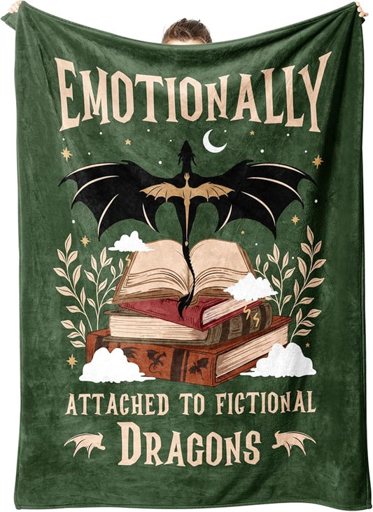 Fantasy Book Lovers Gifts, Bookish Gifts for Woman Men- Gragon Lovers Blanket, Functional Reading Gifts for Readers, Librarian, Book Nerd, Bookworm, Bookish Dragon Throw Blanket 60" x 50"