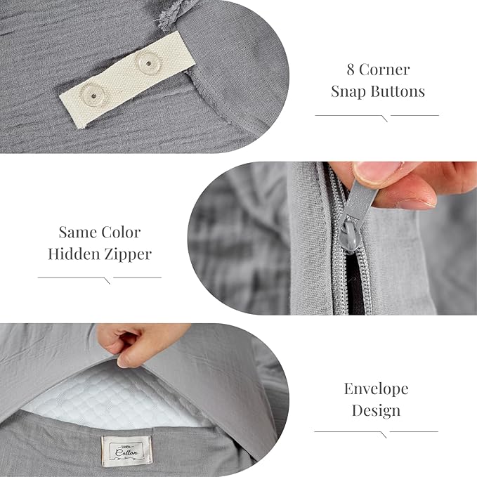 Gray Duvet Cover King, 100% Sandwashed Cotton Soft King Size Duvet Cover Set 3 Pieces with Zipper Clousre & Corner Buttons (Gray, King 104 x 90)