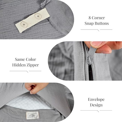 Gray Duvet Cover Queen Size, 100% Sandwashed Cotton Soft Queen Duvet Cover Set 3 Pieces with Zipper Clousre & Corner Buttons (Gray, Queen 90 x 90)