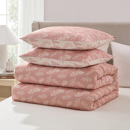 Nestl Full Size Comforter Sets - Blush Bed in a Bag Full Size, 3 Pieces Reversible Bed Set, Soft Floral Bedding Set, All Season Botanical Comforters with Pillow Shams