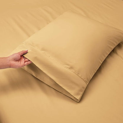 Hearth & Harbor Extra Deep Pocket Queen Sheets Sets - Fits Mattress 18-24 Inches Deep - Extra Deep Pocket Sheets - 6 Piece Queen Size - Camel