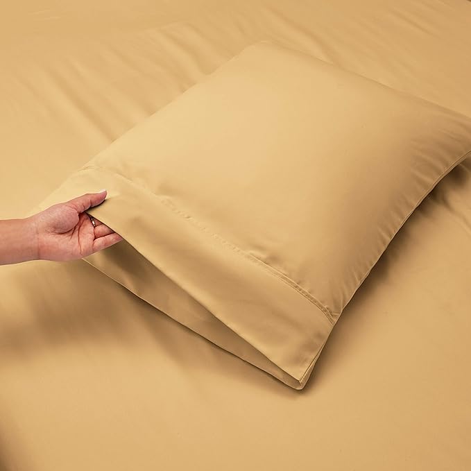 Nestl Twin XL Size Sheet Set, 4 Piece Extra Deep Pocket (18-24 inches), Microfiber, Hotel Luxury, Soft, Breathable, Wrinkle-Free, Easy to Care, Camel Gold
