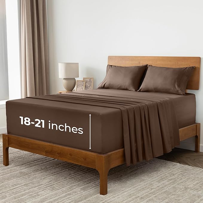 Mellanni Extra Deep Full Sheets - 4 PC Iconic Collection Bedding - Hotel Luxury, Ultra Soft, Cooling Bed Sheets - Wrinkle, Fade, Stain Resistant (Full, Brown)