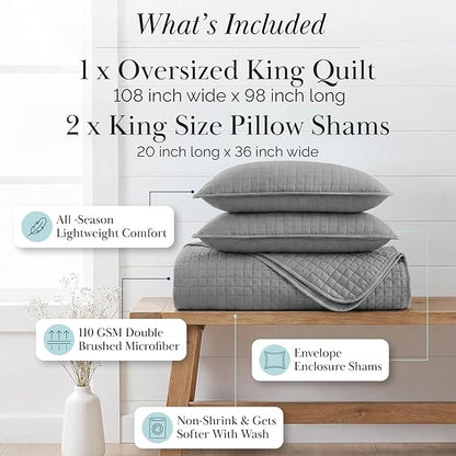 Southshore Fine Living, Inc. Comforter Quilt, King Size Bedding Set, Cal King Quilt Coverlet Set with 2 Shams, Soft Brushed Lightweight Bedspread, Pet Hair Resistant, Steel Grey