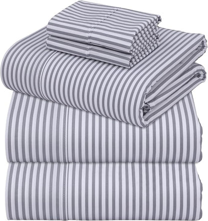 ZOYER 100% Cotton Sheets – Split King Size Percale Bedding, Cooling & Breathable, Durable with a Crisp, Soft & Comfortable Feel, 16" Deep Pocket, 5-Piece Set, Grey Stripe