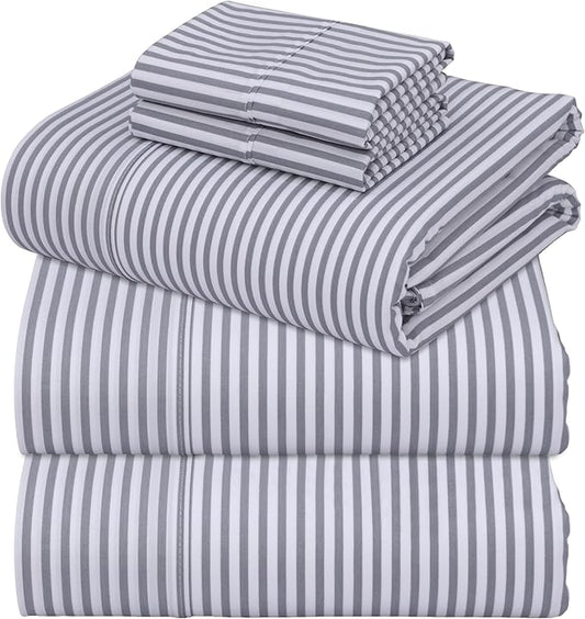 ZOYER 100% Cotton Sheets – Split King Size Percale Bedding, Cooling & Breathable, Durable with a Crisp, Soft & Comfortable Feel, 16" Deep Pocket, 5-Piece Set, Grey Stripe