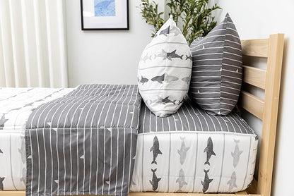 Beddy's Great White Zipper Bedding - Durable Zip-On Sheets & Comforter for Kids - Bed in a Bag - Easy Make Bedding - Machine Washable - Includes Pillowcase & Sham - Grey Shark - Toddler