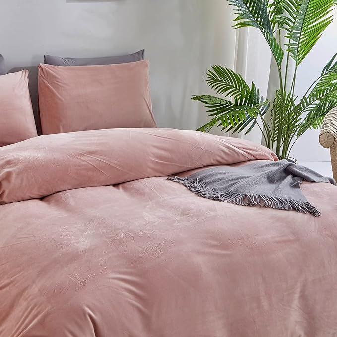 Houseri Velvet Pink Comforter Set Twin Girls Light Pink Fluffy Bedding Comforter Twin Size Kids Blush Pink Sherpa Fuzzy Bedding Sets Flannel Furry Rose Pink Comforter Twin Warm Bed Comforters Blanket