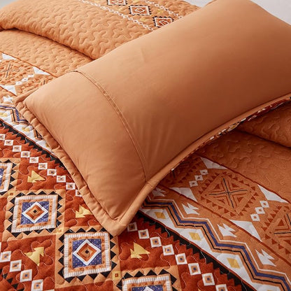 WONGS BEDDING Burnt Orange Boho Quilt Set Full, 3 Pieces Thanksgiving Quilt Bedspread Lightweight Fall Bohemian Coverlet Set, Soft Thanksgiving Bedding Set for All Season 78"×90"
