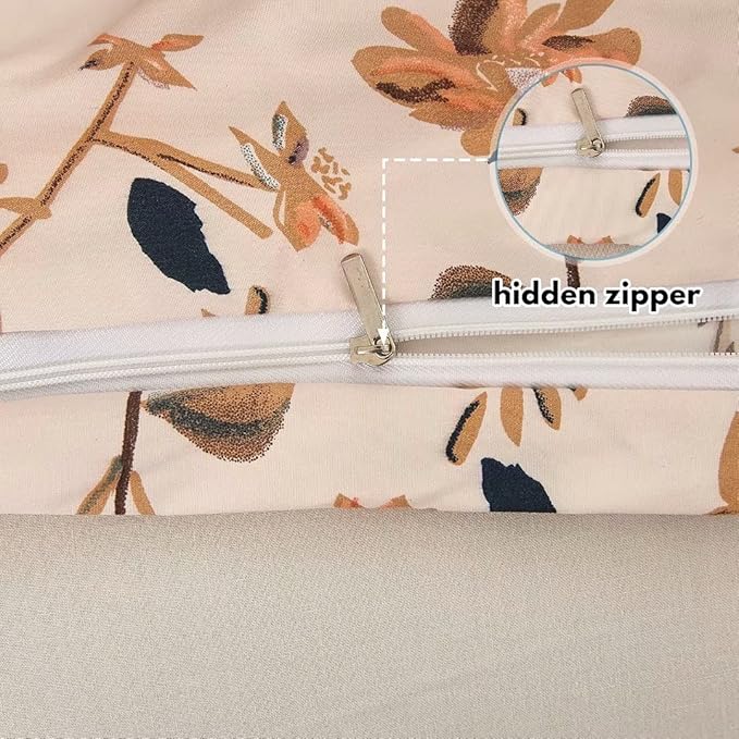 JSD Fall Floral Duvet Cover Set King Size, 3 Piece Boho Botanical Printed Microfiber Comforter Covers Zipper Closure