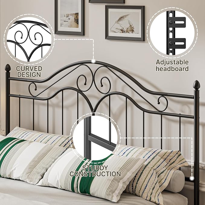 Headboard for King Size Bed Frame Vintage Platform Bed Metal Headboard Only | Height Adjustable,Sturdy and Stable,Easy Assembly,Black