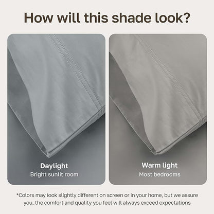 California Design Den - Luxury Full Size Sheet Set - 100% Cotton, 600 Thread Count Deep Pocket Full Size Bed Sheets, Sateen Weave - Light Grey