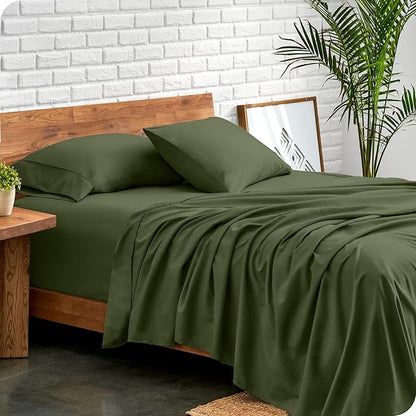 Bare Home Short Queen Sheet Set - 1800 Ultra-Soft Microfiber Bed Sheets - Double Brushed - Deep Pockets - Easy Fit - 4 Piece Set - Bedding Sheets & Pillowcases (Short Queen, Cypress)