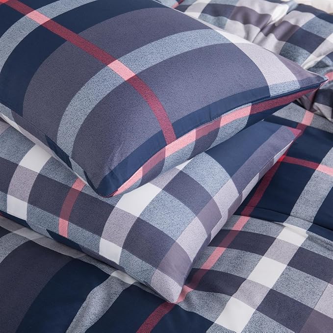 CLOTHKNOW Blue Plaid Twin Comforter Set 3Pcs Tartan Buffalo Bedding Comforter Sets Soft Geometric Grid Comforter with 2 x Pillow Cases