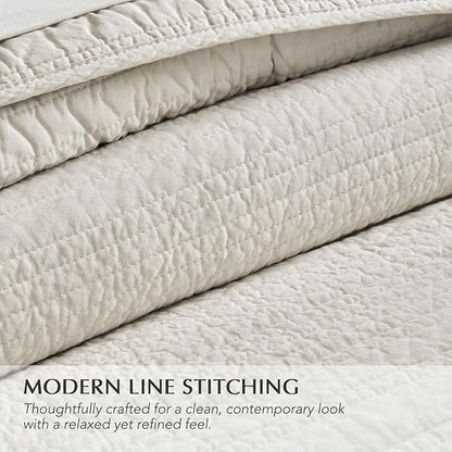 EVERGRACEHOME 100% Cotton Modern Lines Quilt Set King Size, Pre-Washed Soft Striped Coverlet Bedspread, 3 Piece Lightweight Bedding Set for All Season, with 2 Pillow Shams, Birch