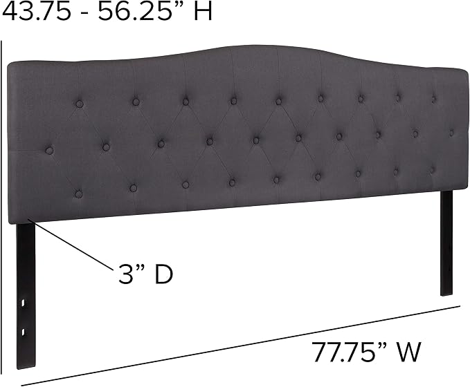 EMMA + OLIVER Tufted Upholstered King Size Headboard in Dark Gray Fabric