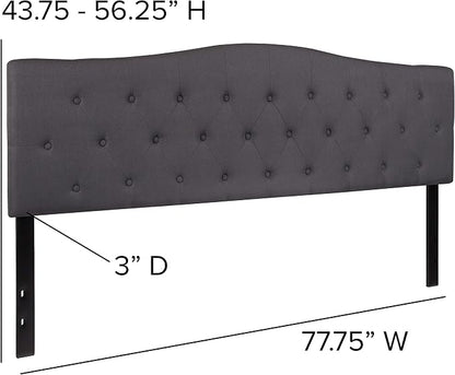 EMMA + OLIVER Tufted Upholstered King Size Headboard in Dark Gray Fabric