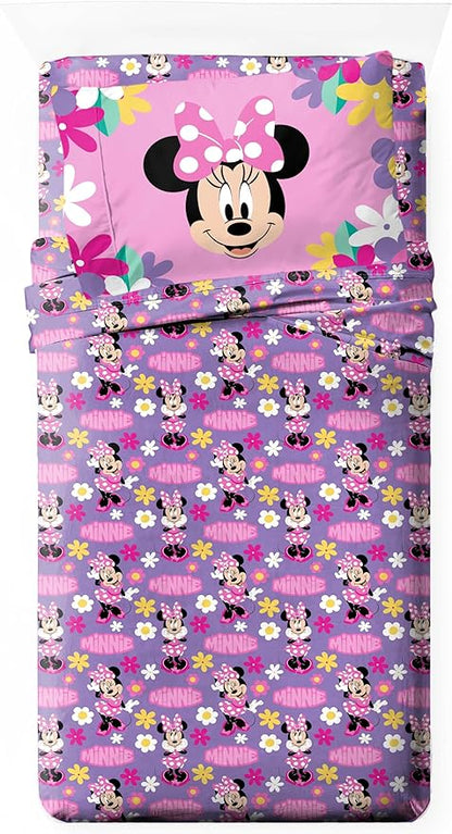 Jay Franco Kids Sheet Set with Fitted, Flat Sheets & Pillow Cover - Ultra-Soft Bedding with Pillowcase for Room Decor, Purple - Minnie Mouse, 3 Piece Twin