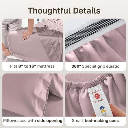 California Design Den Thick and Natural 100% Cotton King Size Sheets Set - 1000 Thread Count Sateen, Deep Pocket King Sheet Set, Durable Bedding - Sepia Rose