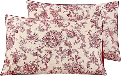 WINLIFE 100% Cotton Pillowcases 2 Pack Paisley Floral Printed Pillow Cases Set of 2 Pillow Cover (Standard 20x26'', Vintage Red)