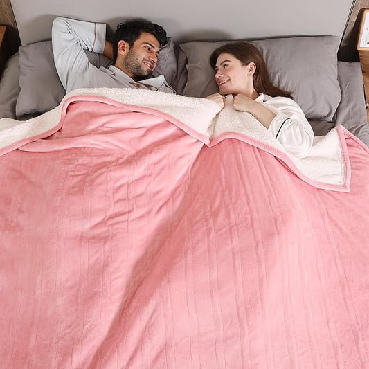 ESTINGO Heated Blanket Queen, Dual Control Electric Blanket Queen Size with 5 Heating Levels & 10 Hours Auto Off, Machine Washable Plush Heating Blanket for Bed Camping Office 84" x 90", Pale Pink