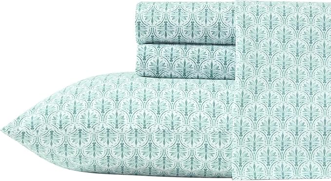 Tommy Bahama - Queen Size Sheet Set, 100% Cotton Percale Bedding with a Crisp & Cool Feel, Bed Sheets with Matching Fitted Sheet & Pillowcases (Coastal Batik Green)