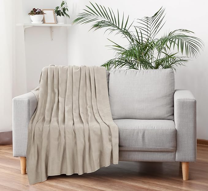 Utopia Bedding Khaki 100% Cotton Blanket [Throw Size - 50x60 Inch] Lightweight, Soft and Breathable Thermal Blanket for All Seasons