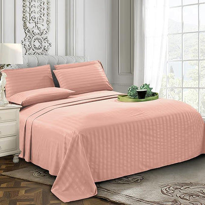 Elegant Comfort Softest and Coziest 6-Piece Sheet Set - 1500 Premium Hotel Quality Microfiber - Deep Pocket, Wrinkle Resistant 6-Piece Damask Stripe Bed Sheet Set, Queen, Dusty Rose