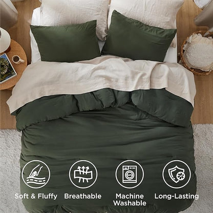 Bedsure Super King Comforter Set, Dark Green Soft Prewashed Bedding for All Seasons, 3 Pieces GentleSoft™ Bed Set, 1 Lightweight Comforter (120"x120") and 2 Pillowcases (20"x36")