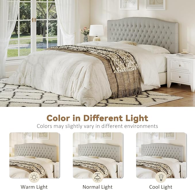 King Headboard Only, Linen Classic Tufted Design, Gray Linen | 2 installation options: 1.bed frame mount 2.wall mount (for adjustable bed), Classic hand-tufted headboard king size