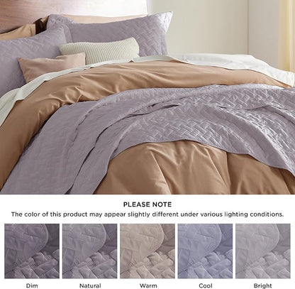 Bedsure Quilts Twin Size - Lightweight Bedspreads Twin Size with Basket Weave Pattern, Soft Quilt Bedding Set, Purple Comforter Set Coverlet for All Seasons with 1 Pillow Sham (68" x 86") | Skin-Friendly Soft, All-Season Comfort, Breathable, Lightweigh...