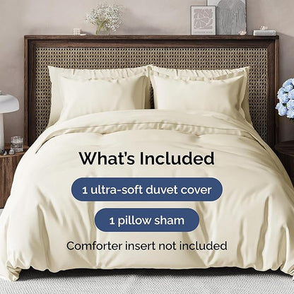 Duvet Cover Twin/Twin XL Size Set - Extra Soft Twin/Twin XL Duvet Cover 68" x 90" with 1 Pillow Sham - Hotel Luxury, Easy Care, Fade Free with Zipper Closures & Ties - Comfy & Breathable (Off White)