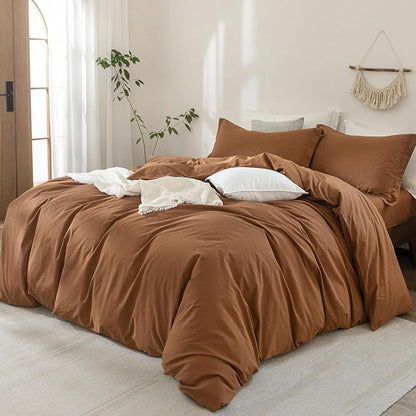 100% Washed Cotton Dark Orange Duvet Cover Oversize Queen Size Bedding Set Cover 1 Duvet Cover with Zipper Closure Plus 2 Pillowcases, 98inch x 98inch