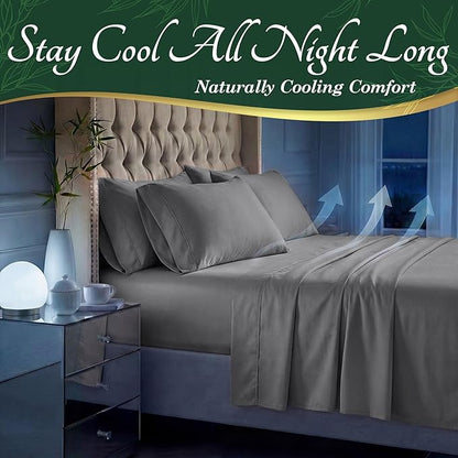 DECOLURE 100% Viscose Derived from Bamboo Sheets Twin Size - Luxury 4 Pc Naturally Cooling Sheets, Ultra Soft Bed Set - Deep 17" Pockets, Durable Double Stitching, Oeko Tex Standard (Midgrey)